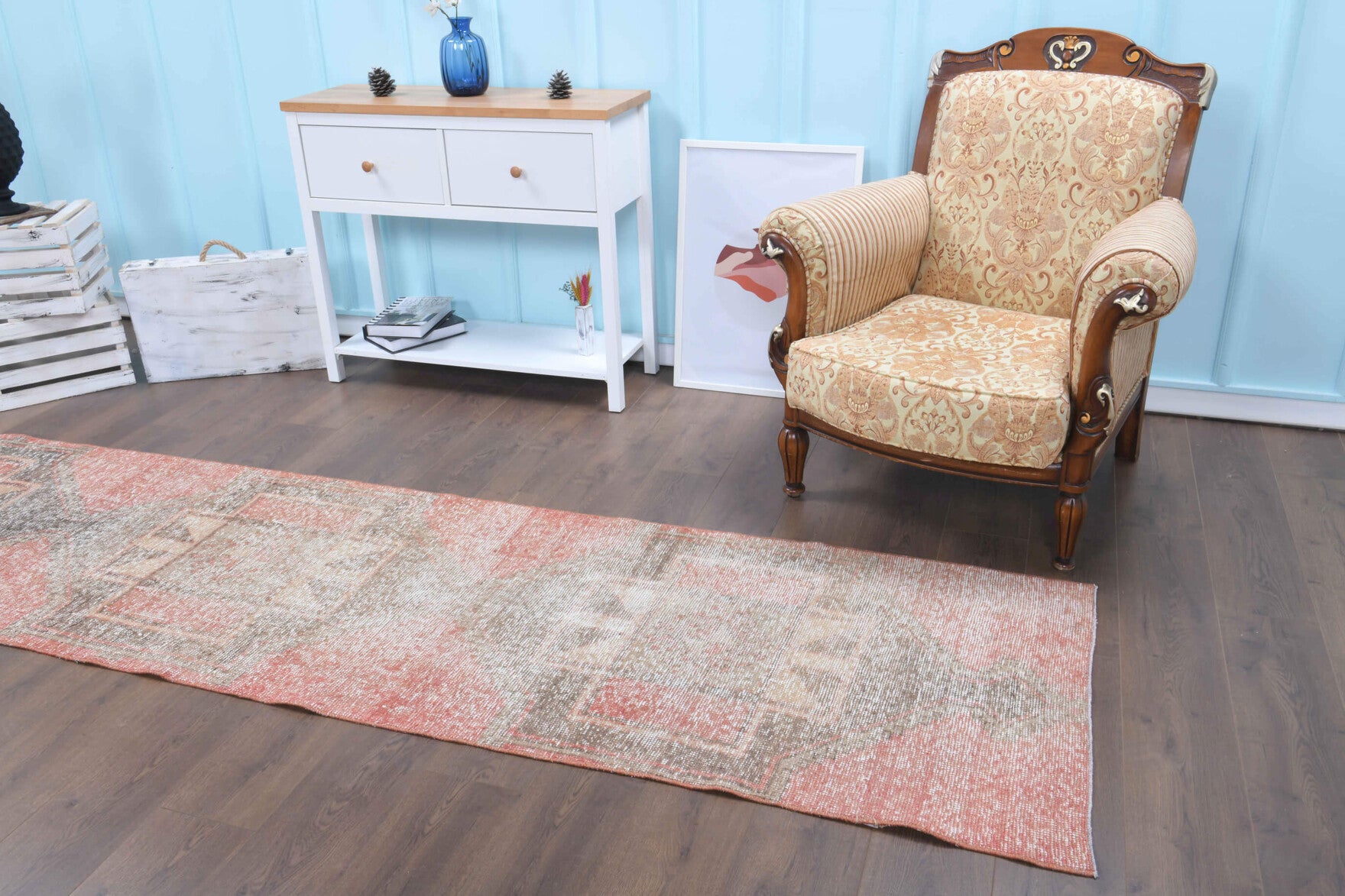Damlabike – vintage geometric runner for living room or hallway, 2'9" x 10'11" (85x334 cm)