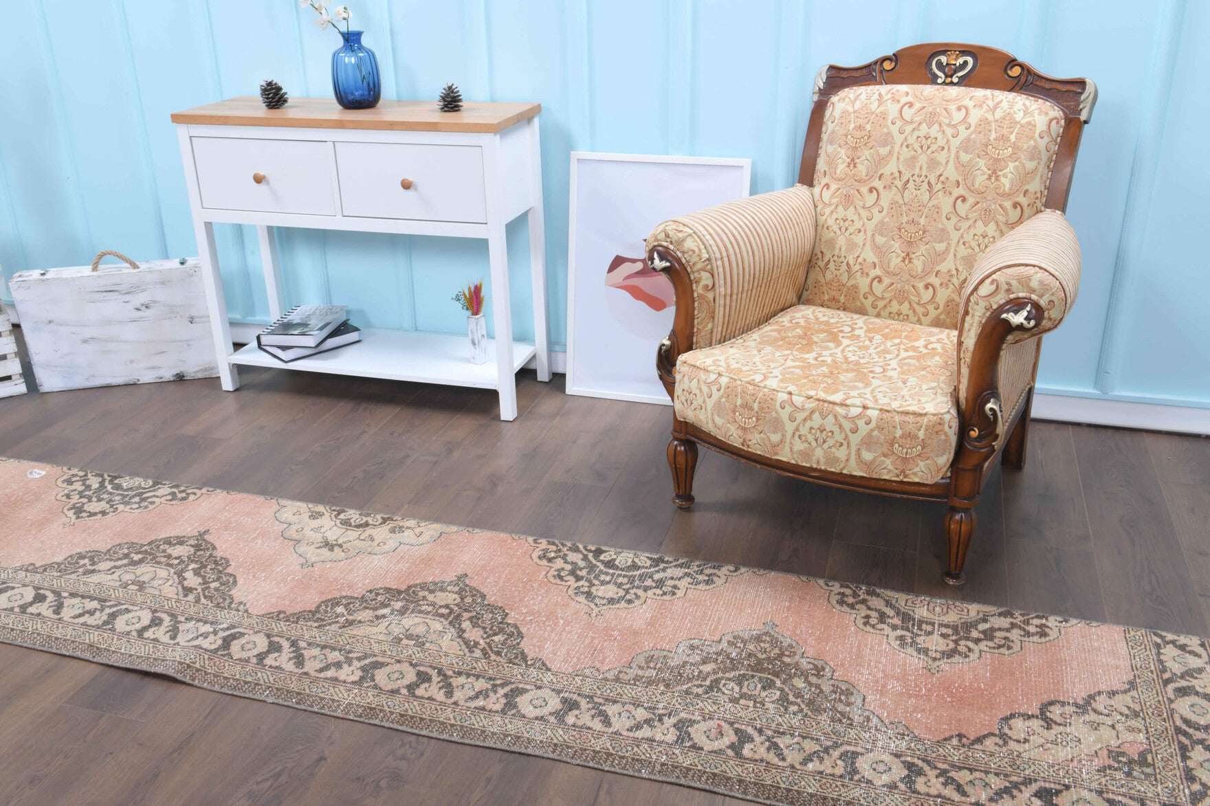 Creneis – vintage oriental runner for living room or hallway, 2'4" x 12'8" (70x386 cm)