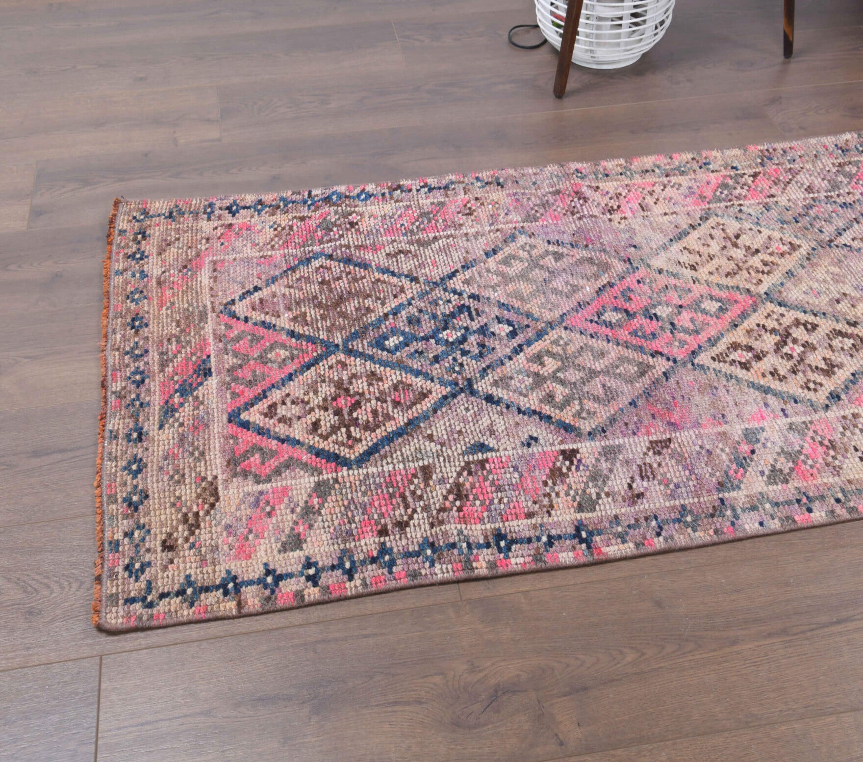 77x386 cm vintage Turkish runner rug – Cihannuma, low pile, wool