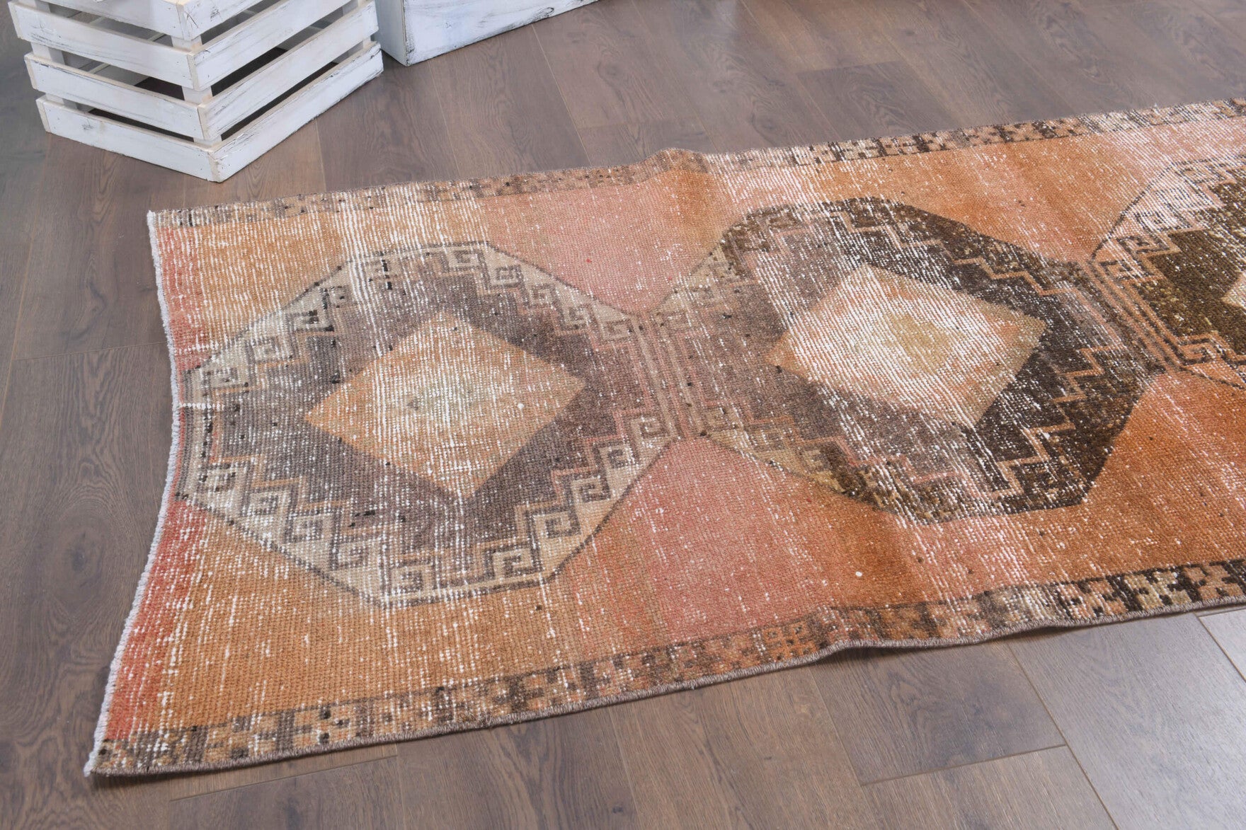 Authentic Anatolian vintage runner rug (1970s) with geometric design – one-of-a-kind at Fame Rugs