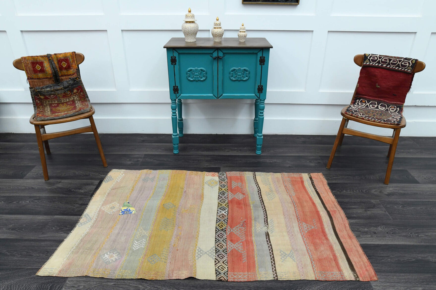 One-of-a-kind 1960s Anatolian vintage kilim rug in wool, 3'3" x 5'6"