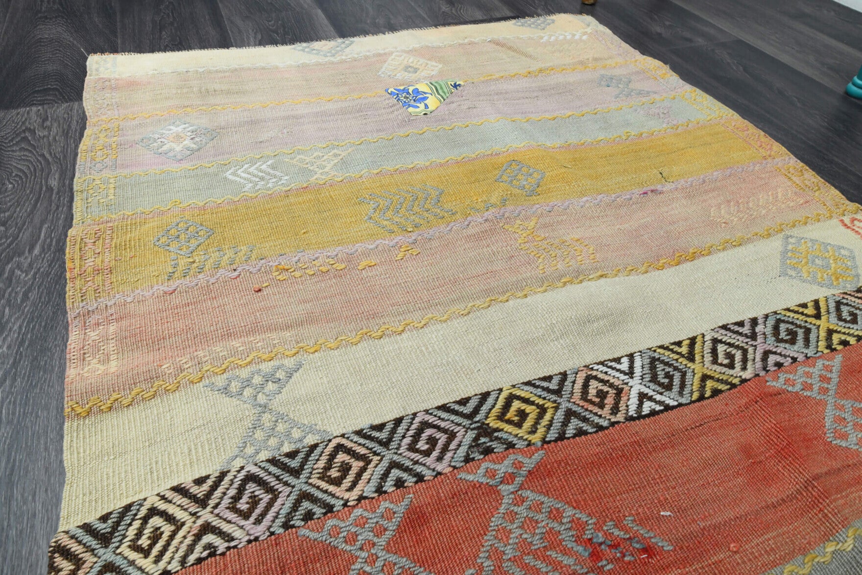 Dutsu kilim: 1960s handwoven flatweave Anatolian kilim with ikat motifs