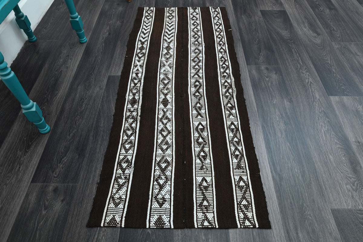 Vintage Black Small Kilim Rug