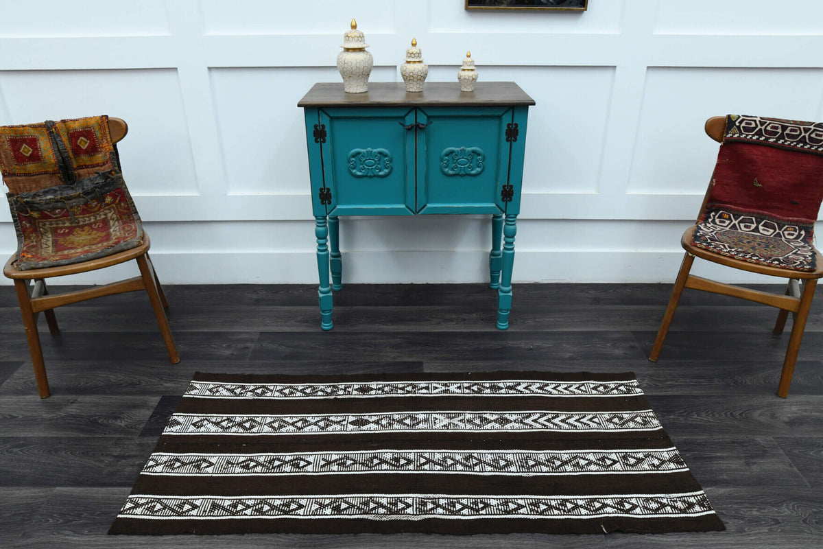 Vintage Black Small Kilim Rug