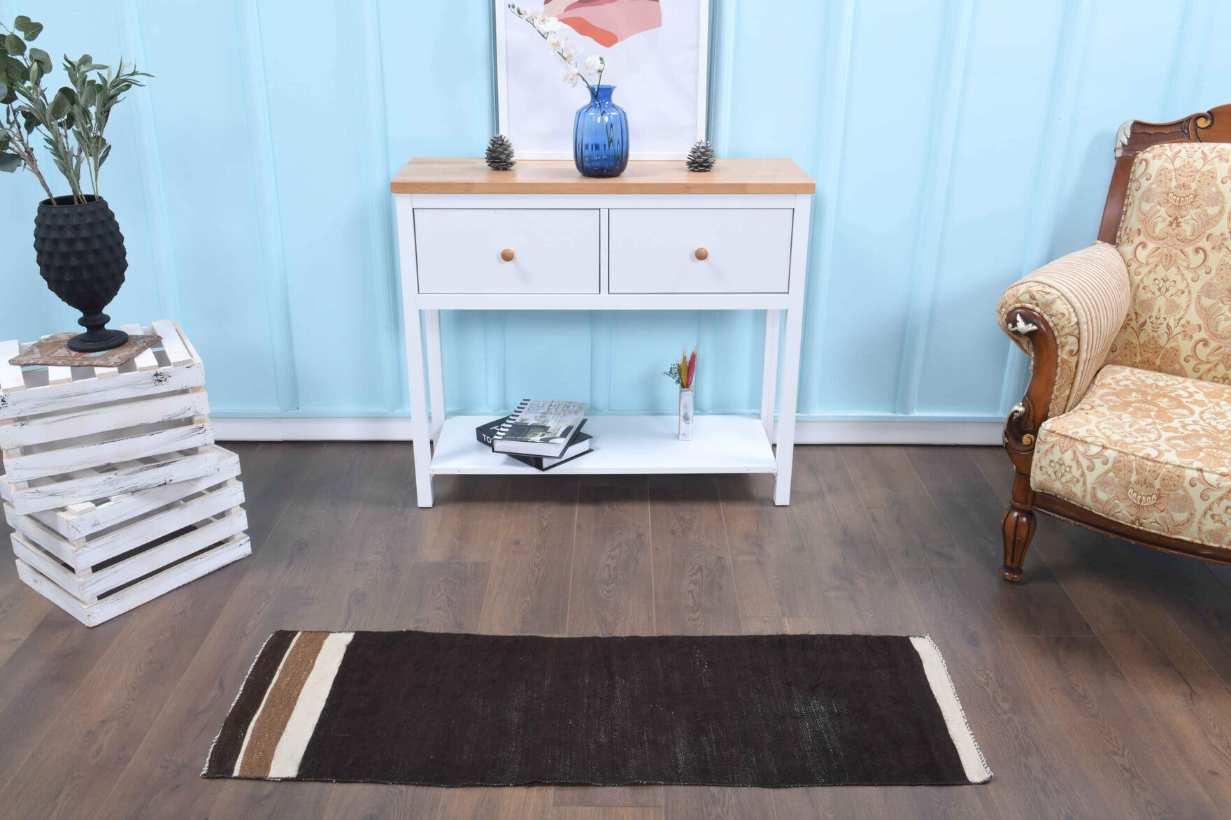 Vintage Flatweave Brown Runner Rug