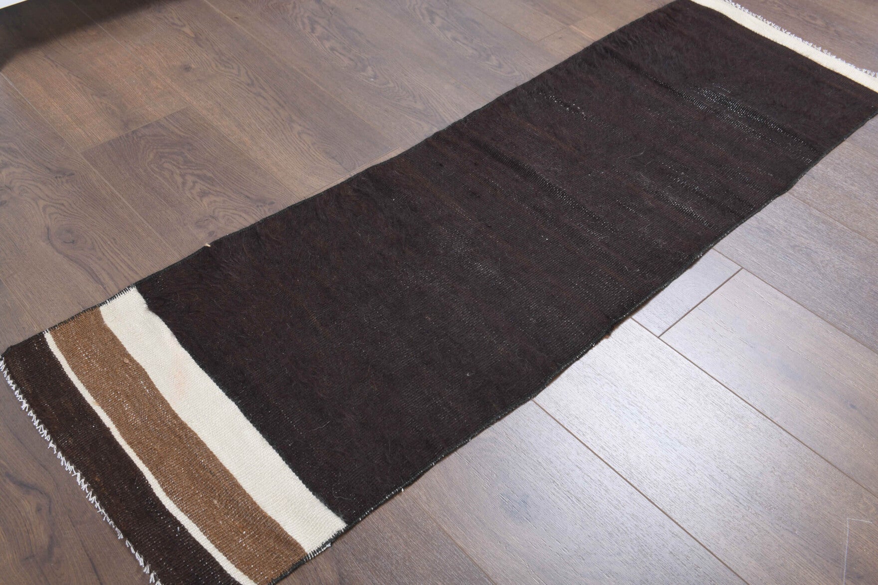Vintage Flatweave Brown Runner Rug