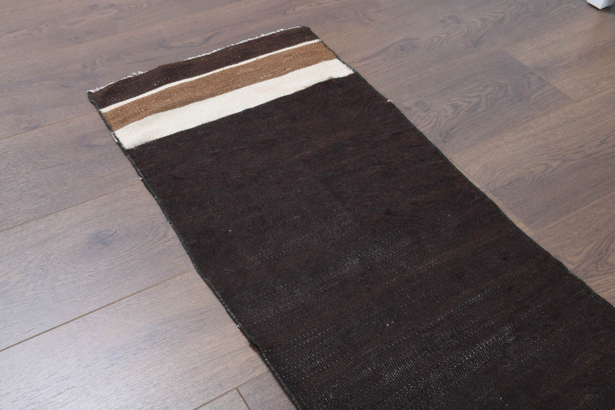 Vintage Flatweave Brown Runner Rug