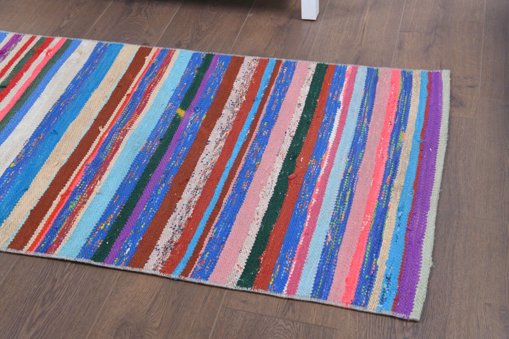 Ufukgul kilim: 1960s handwoven flatweave Anatolian kilim with striped motifs