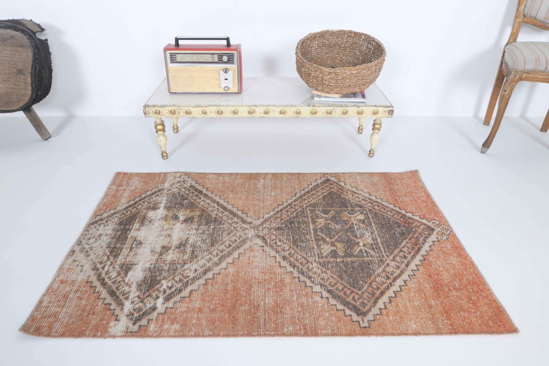 Nihansad rug: 1970s handmade Anatolian rug with geometric motifs and cotton backing
