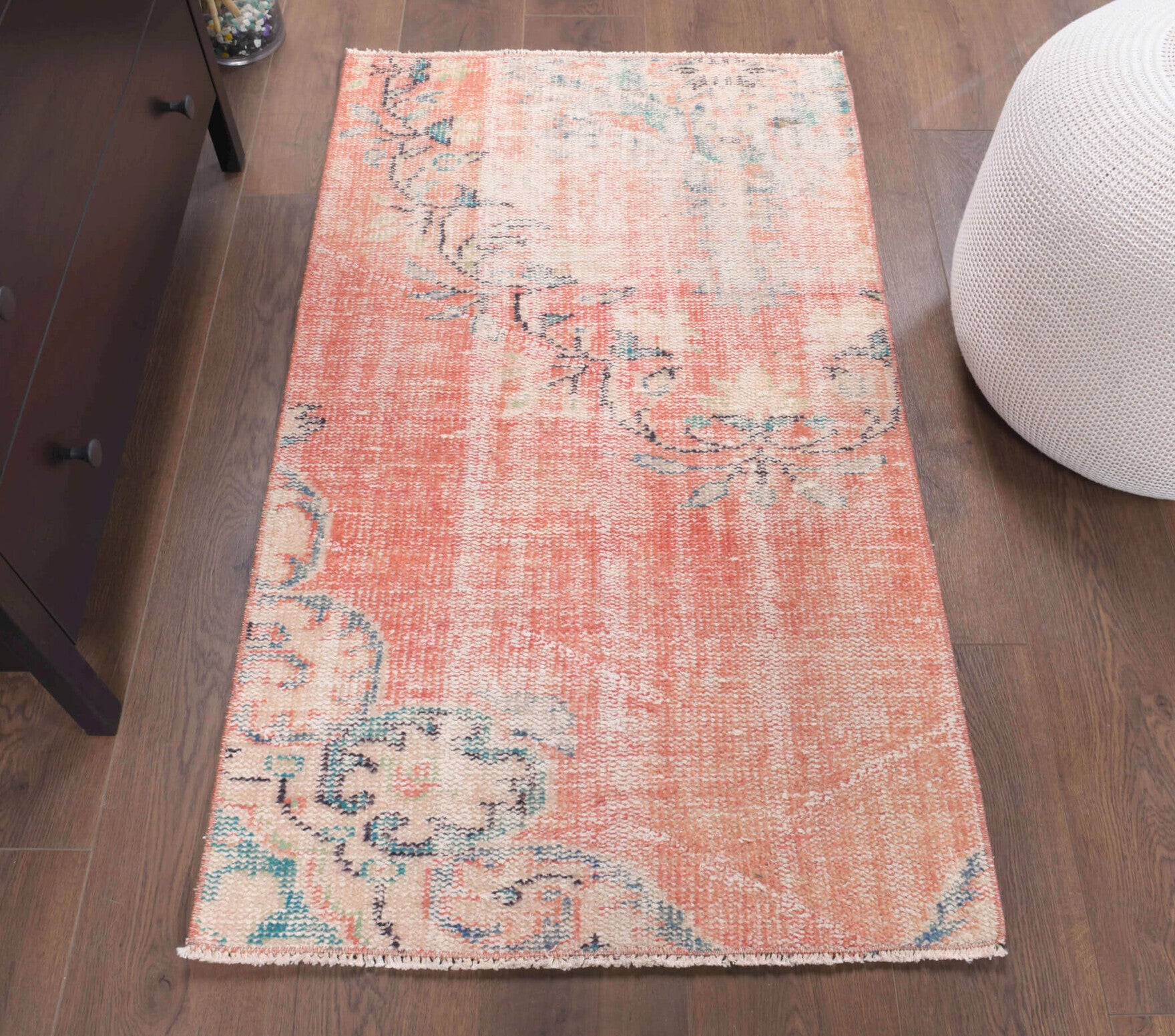 Vintage Oushak Faded Red Rug