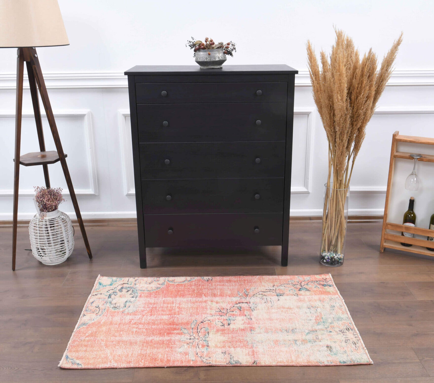 Vintage Oushak Faded Red Rug
