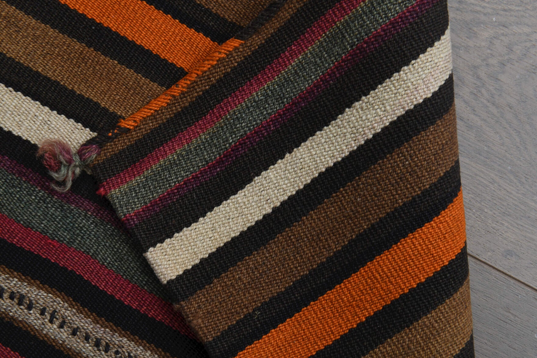 Siderotima rug mat: 1960s handwoven flatweave Anatolian rug mat with oriental motifs