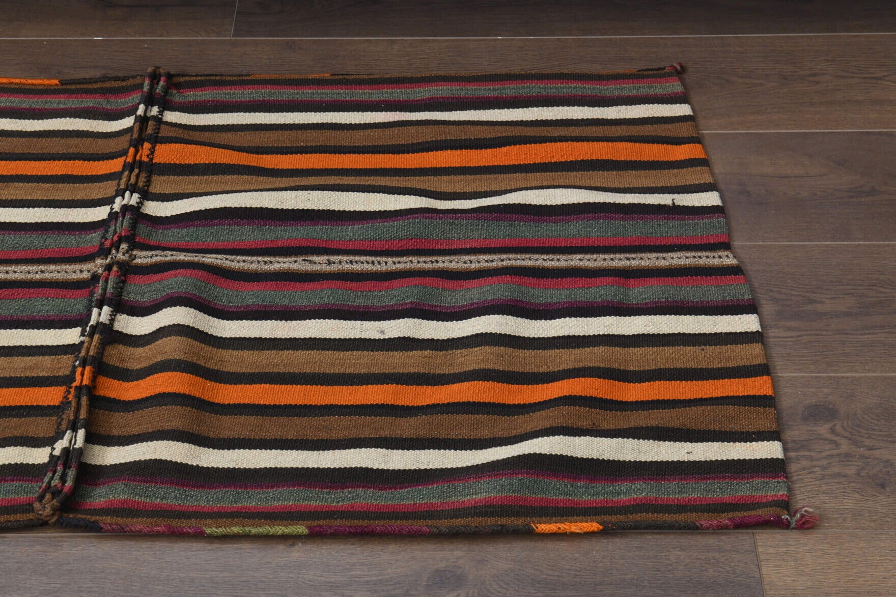 Handwoven flatweave wool rug mat from Anatolia, Turkey – Vintage Bath Mat Striped Kilim 2'3" x 4'2"