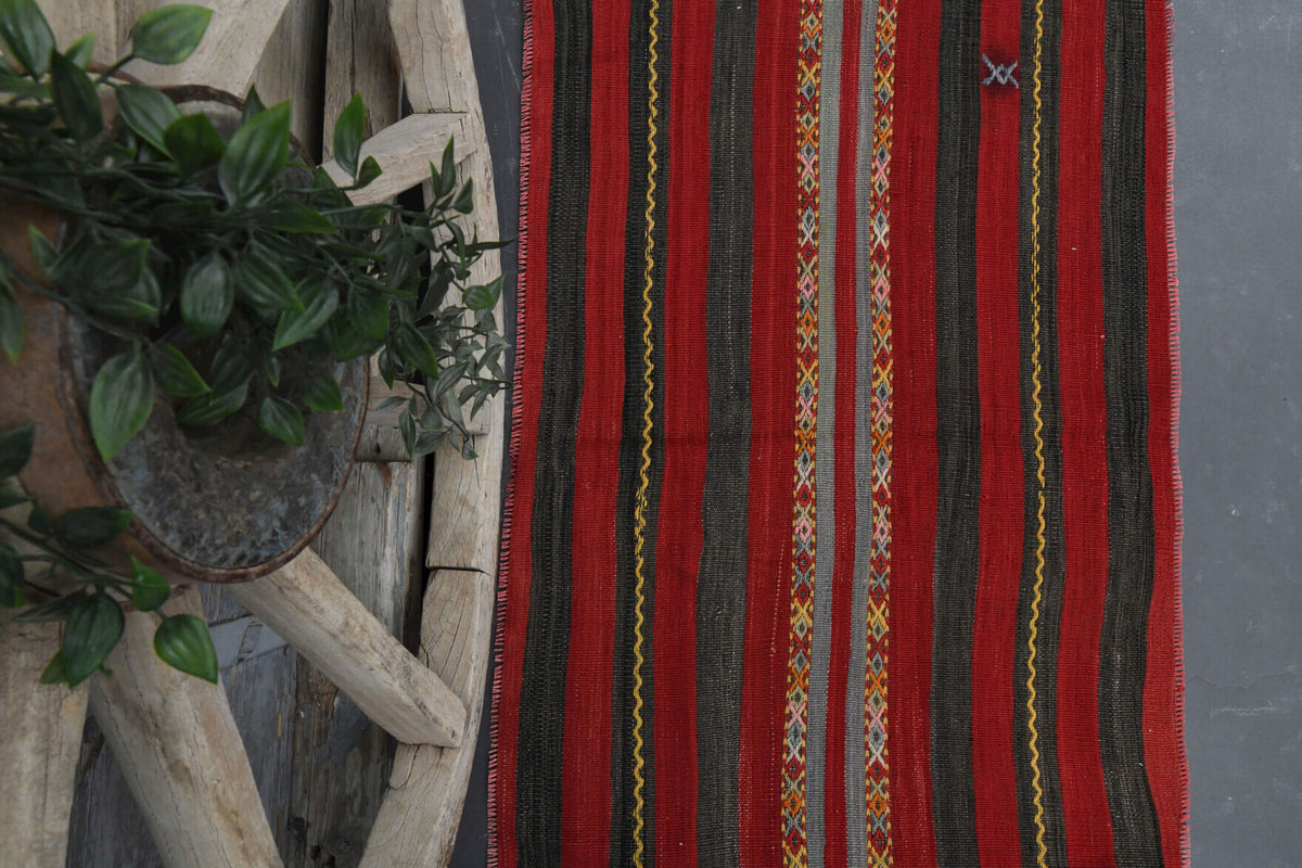 Handwoven flatweave wool runner from Anatolia, Turkey – Vintage Striped Flatweave Runner 2'4" x 6'7"