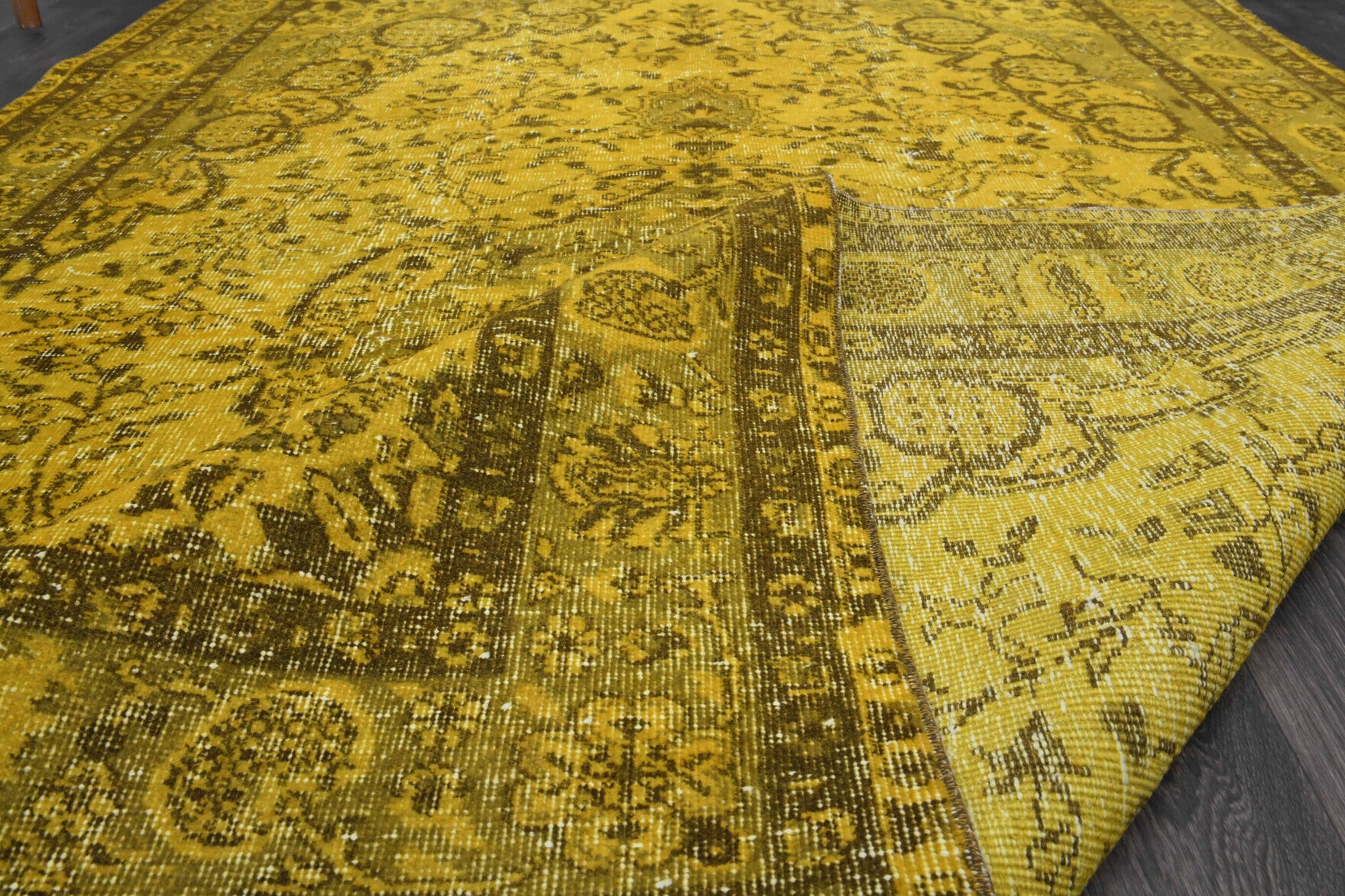 Handmade wool rug from Anatolia, Turkey – Vintage Oriental Yellow Carpet 5'10" x 8'11"