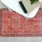 2x3 Oriental Rug, Turkish Faded Red Oushak Vintage Blue Floral Entryway Door Floor Rug Non slip Bath mat, Bathroom mats Kitchen Doormat Rugs - famerugs