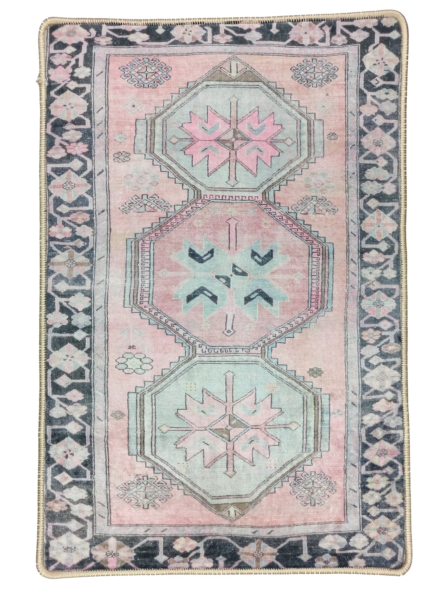 2x3 Turkish Rug, Pink Gray Vintage Grey Geometric Entryway Door Floor Rug Anti-slip Non slip Bath mat, Bathroom Kitchen Doormat Rugs Decor - famerugs