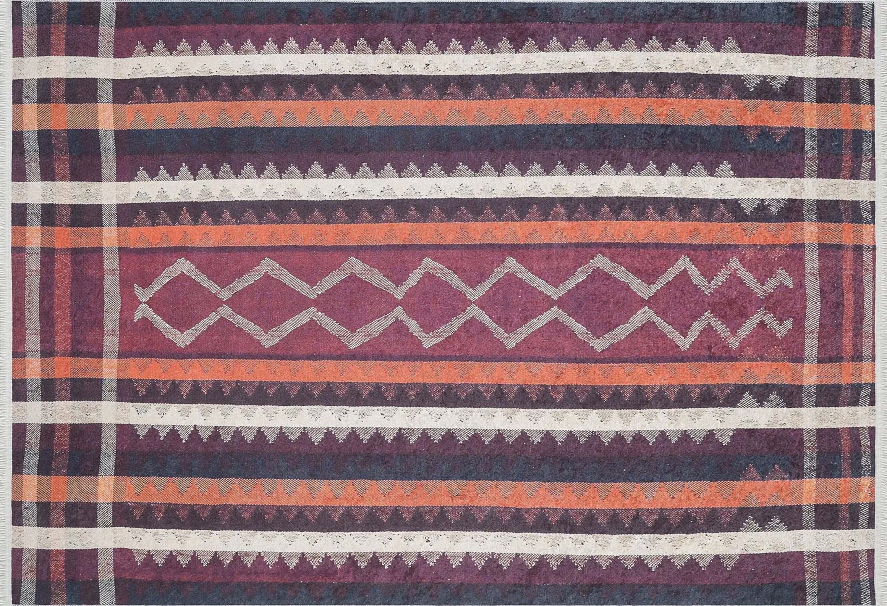 Afaf Turkish Orange Black Beige Kilim Rug