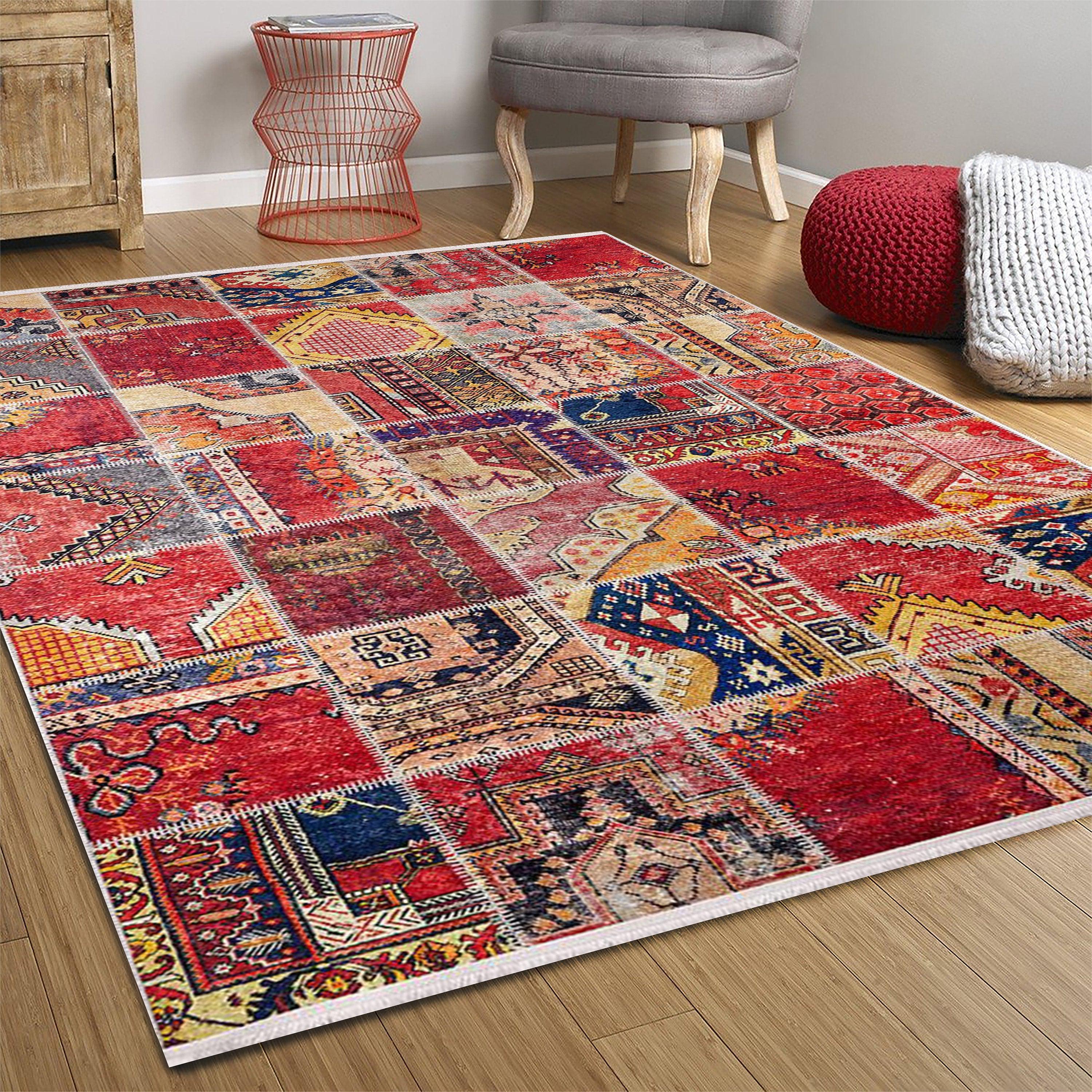 Afya Red Turkish Patchwork Rug