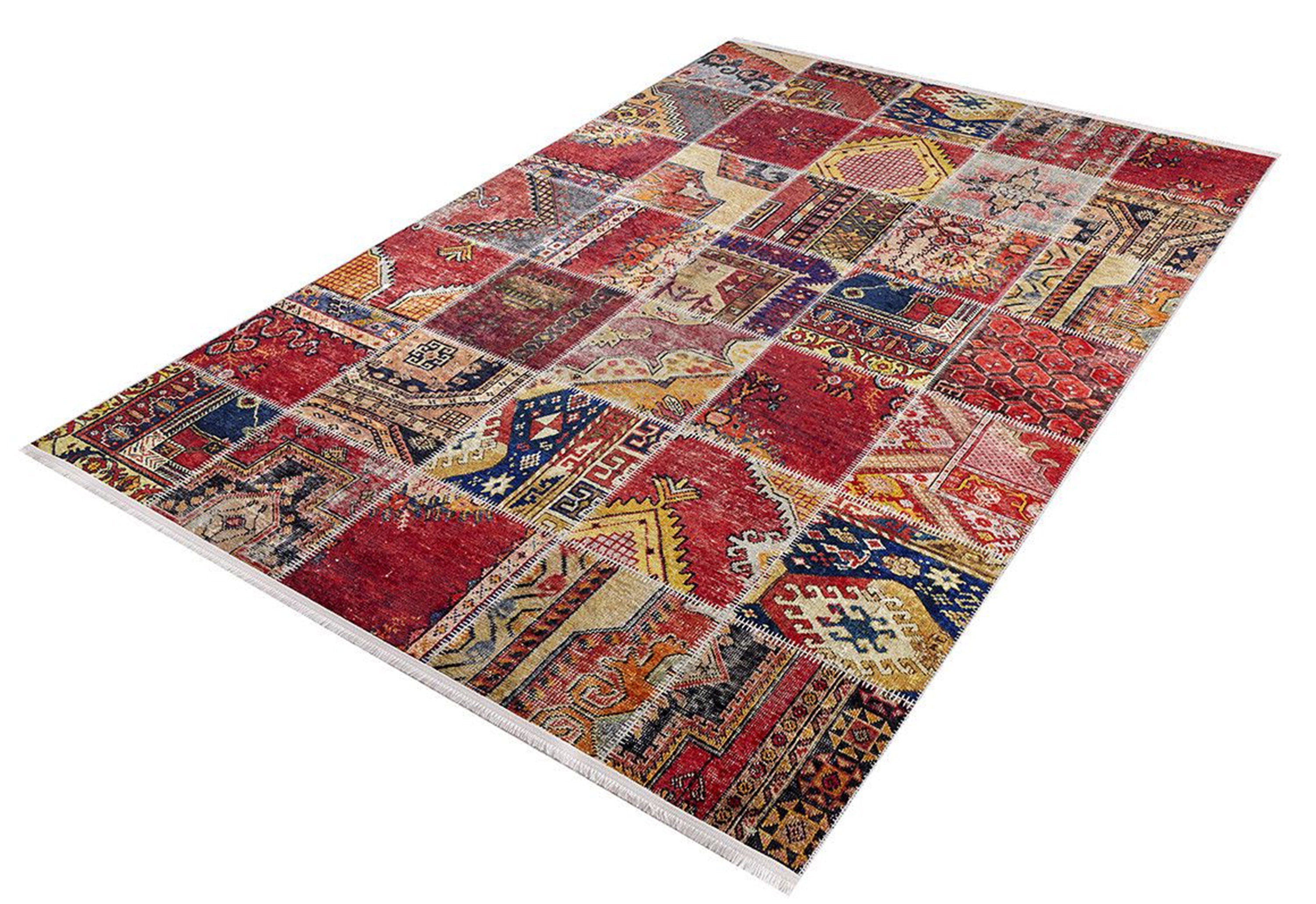 Afya Red Turkish Patchwork Rug