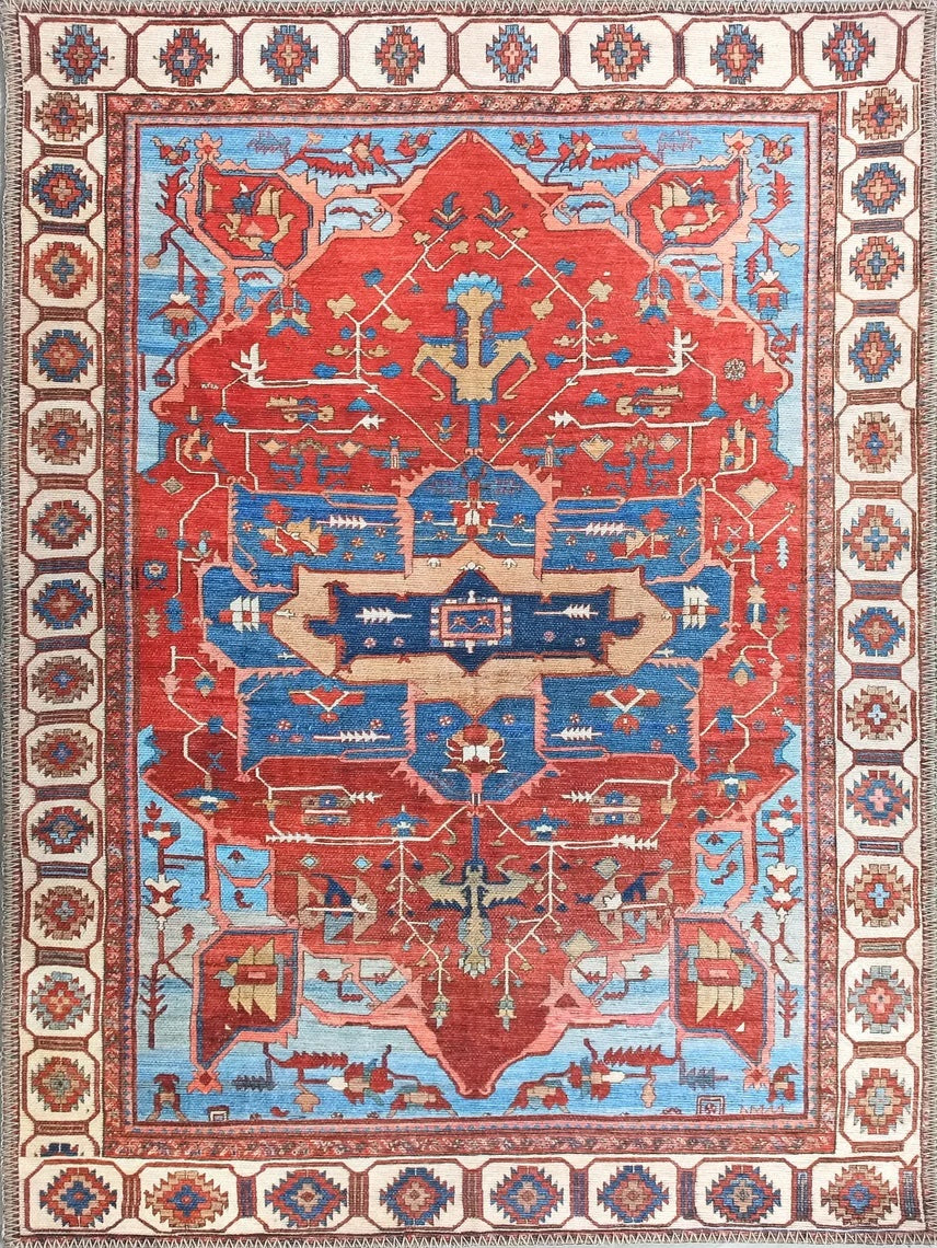 Ari Rug Antique Oriental Turkish Red & Blue Rug - famerugs