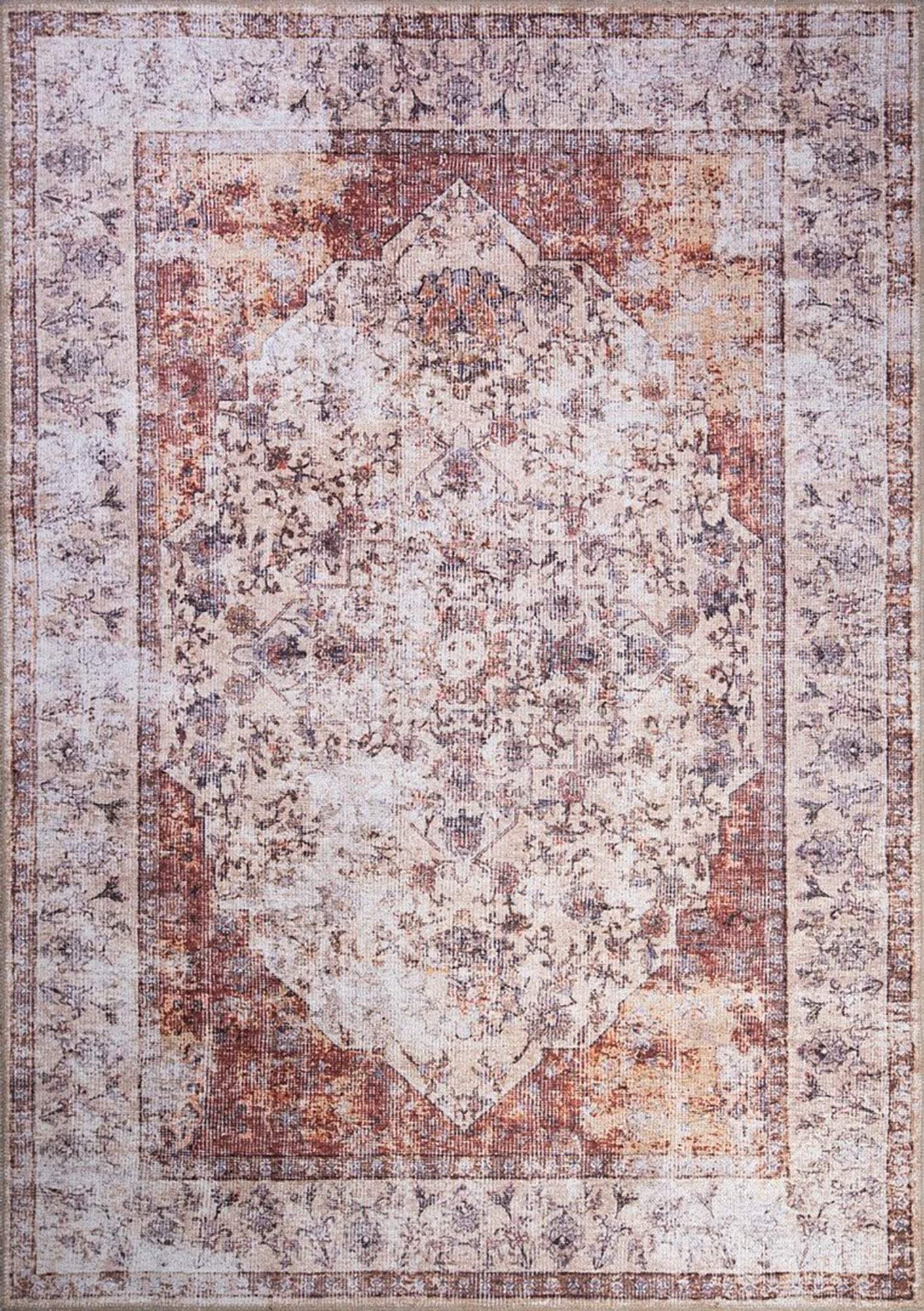Aisha Oriental Distressed Red and Beige Rug - famerugs