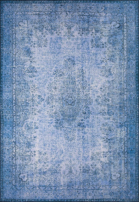 Türkischer Vintage-Teppich Raya in Used-Optik in Blau