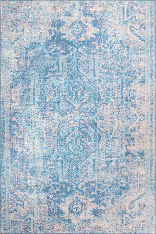 Tapis persan bleu et turquoise délavé Mavera