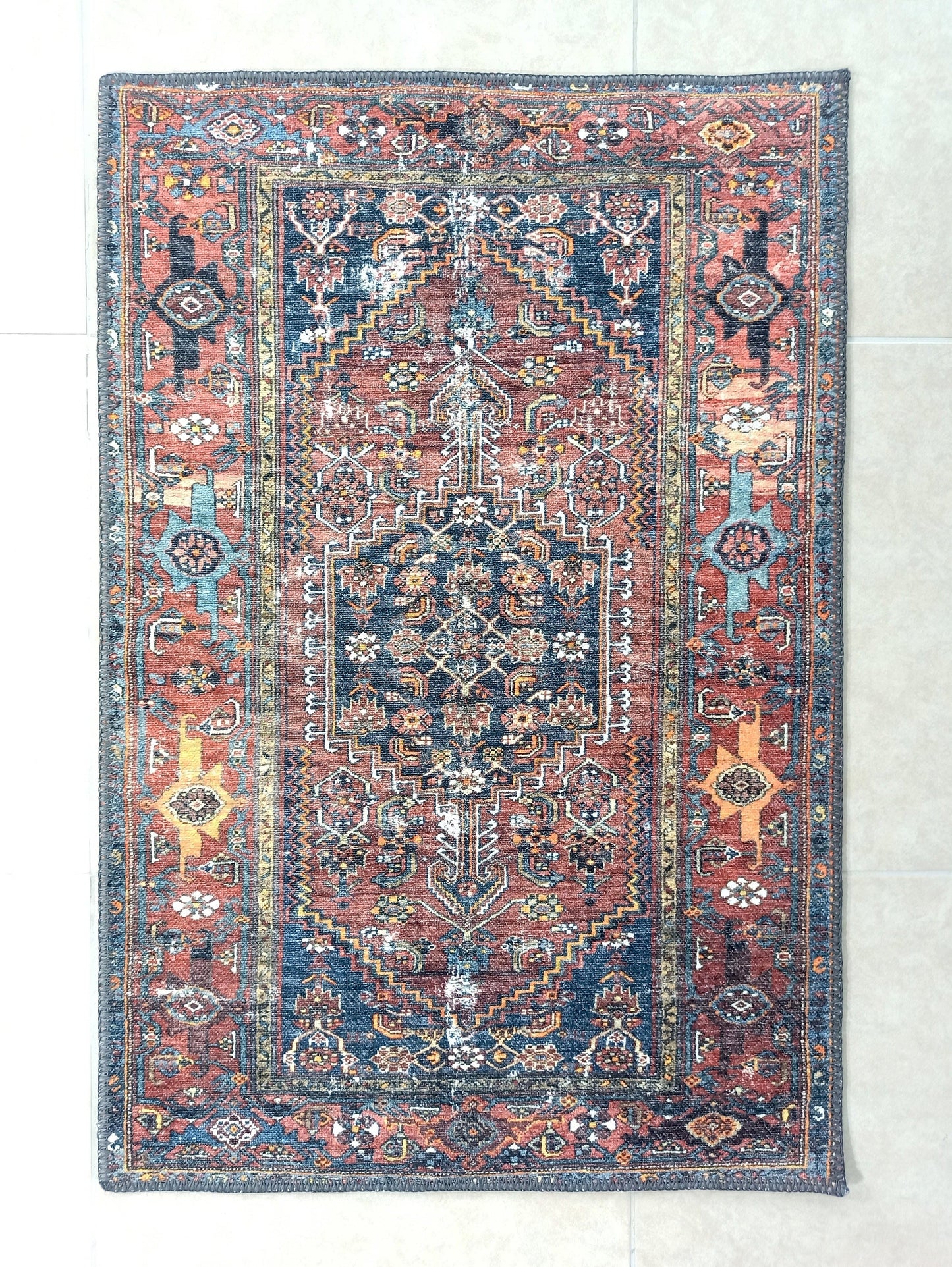 Zahra Mini Antique Persian Navy blue Red Rug