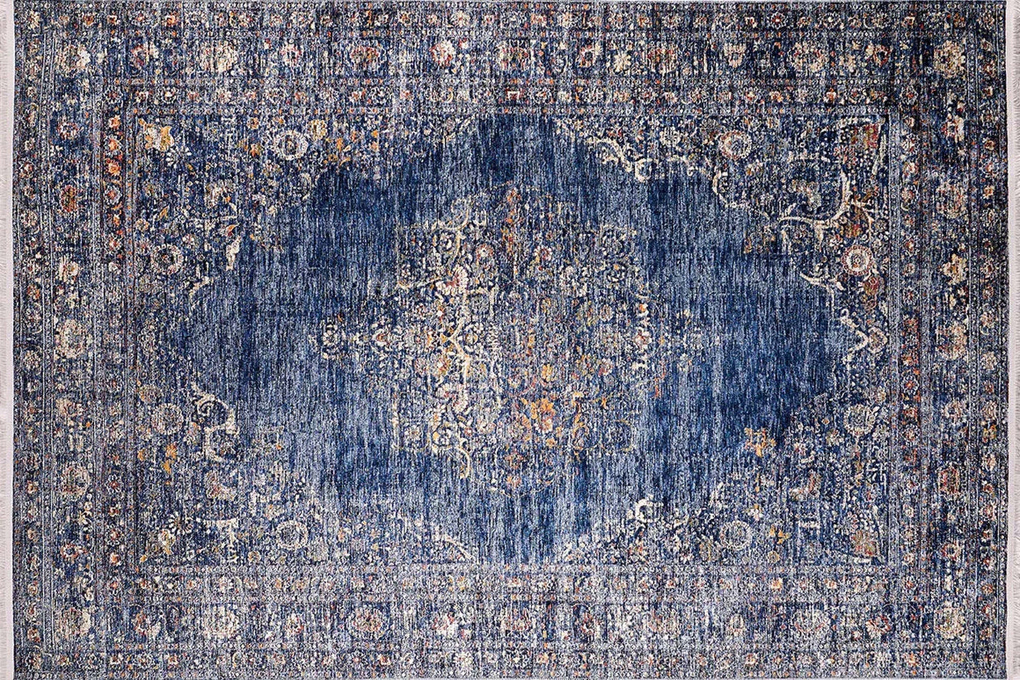 2x3 Turkish Blue Rug, Small Area Rugs 3x5 4x6 Traditional Vintage design Luxury Rugs for Kitchen Bathroom Bedside Bedroom Entryway Laundry - famerugs