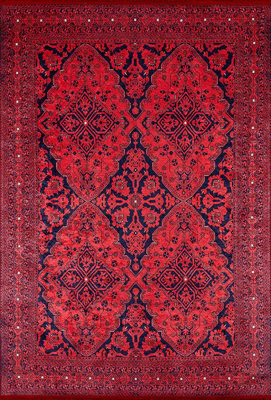 Tapis oriental afghan rouge Rihab