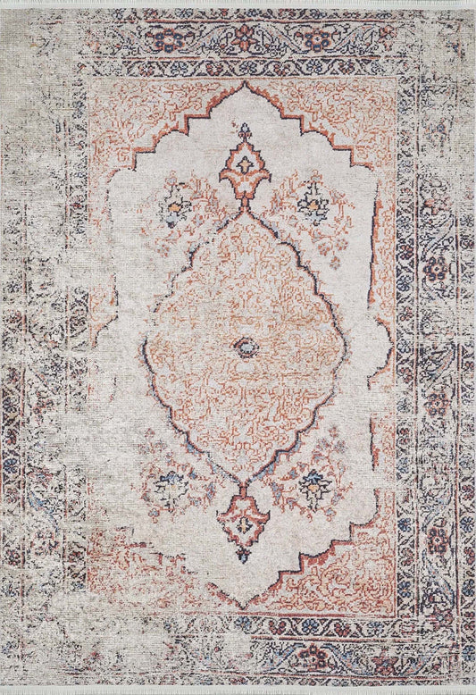 2x3 Turkish Rug, Small Area Rugs 3x5 4x6 Beige Orange Distressed Medallion Traditional Vintage Tapis Kitchen Bathroom Bedroom Entryway Entry - famerugs