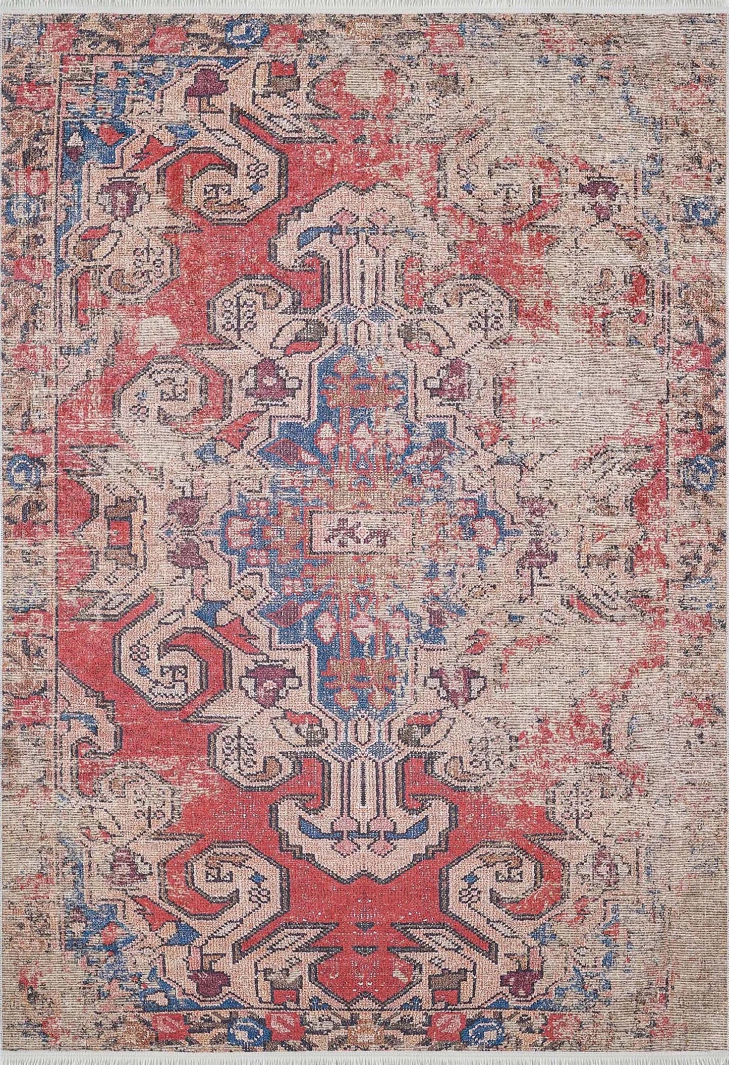 2x3 Distressed Turkish Rug, Faded Red Rug, Small Area Rug 3x5 4x6, Vintage design Rugs for Kitchen Bathroom Bedside Bedroom Entryway Laundry