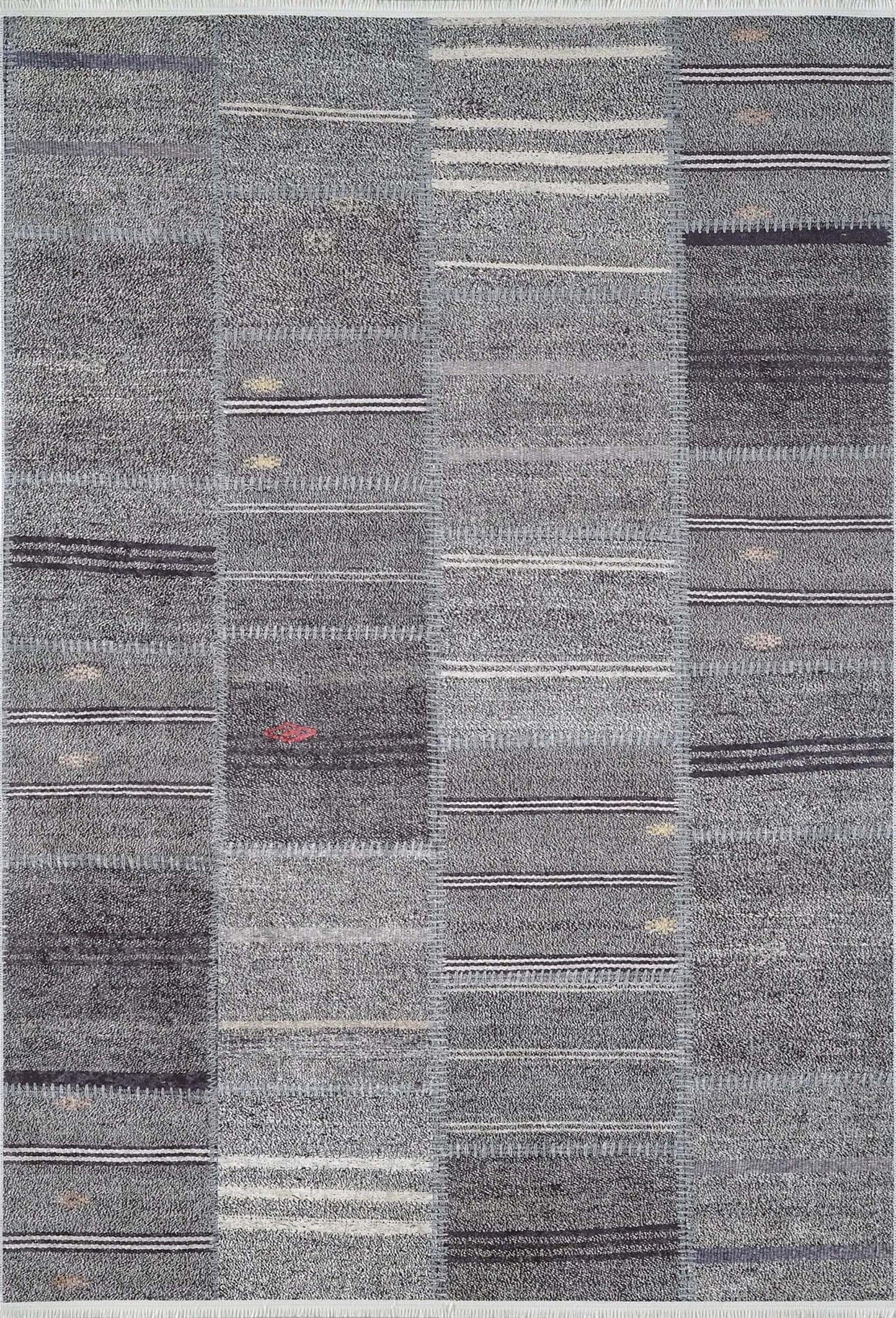 Saada Turkish Kilim Gray Solid Striped Rug