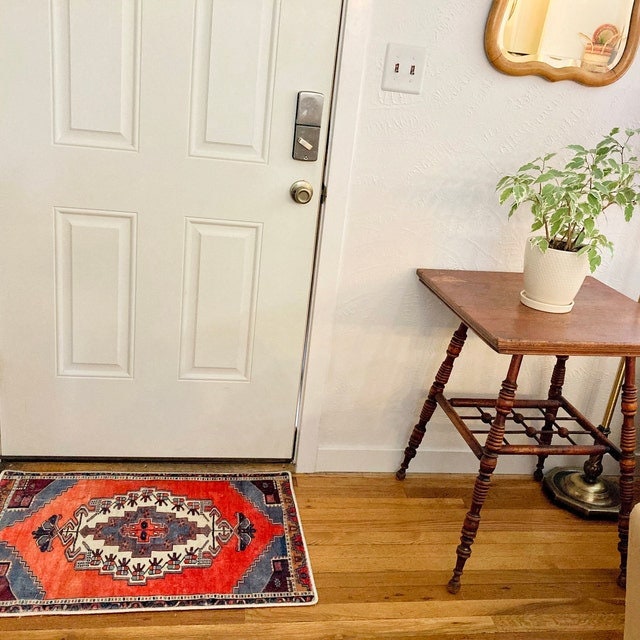 2x3 3x5 Turkish Rug, Vintage Brunt Orange Coral Red Entryway Door Floor Mat Runner Anti-slip Non slip Bath mat Bathroom Kitchen Doormat Rugs - famerugs