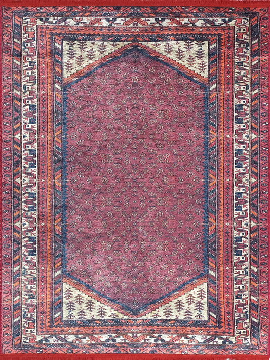 Türkischer, verblasster roter Mayda-Teppich