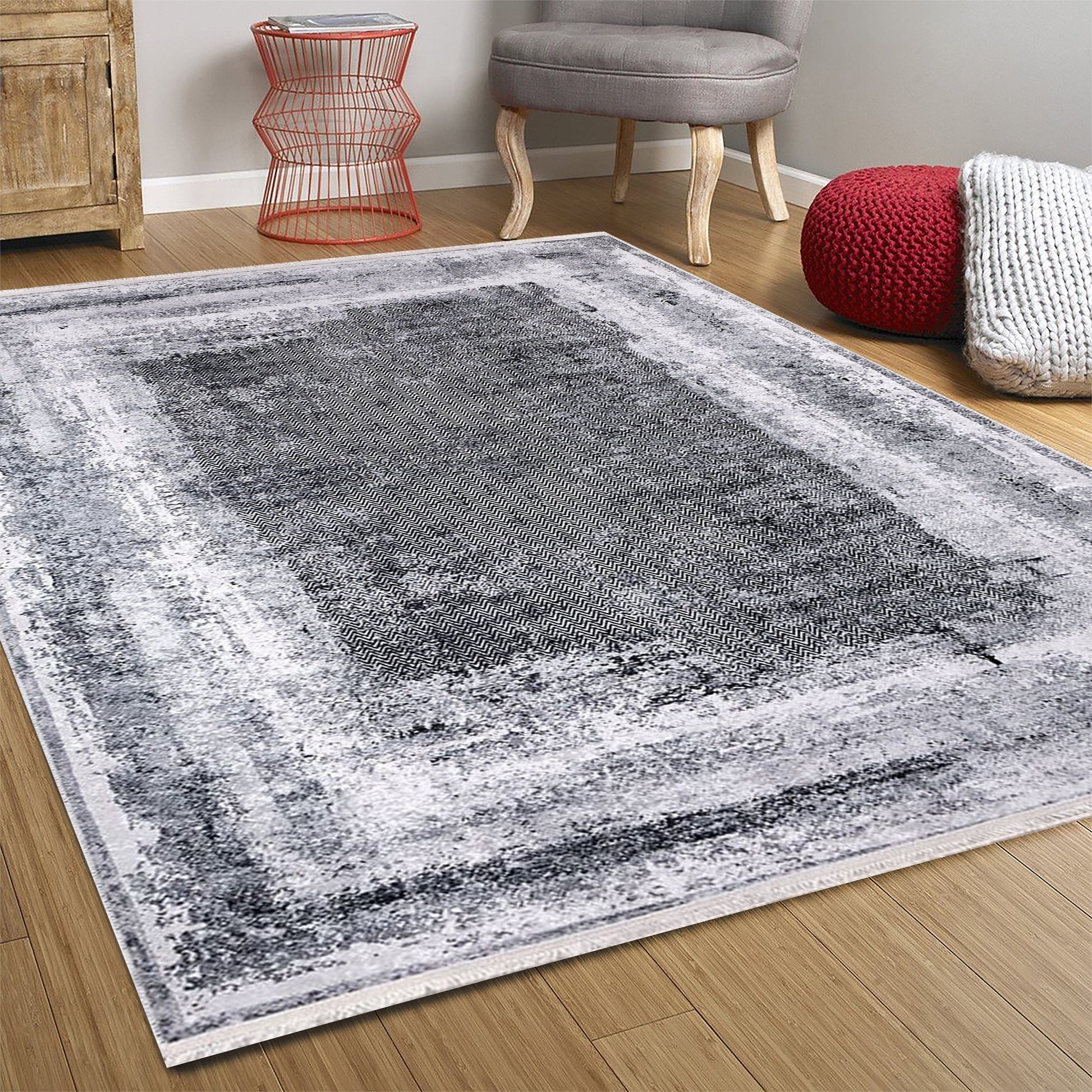 Alae Abstract Distressed Neutral Gray Rug - famerugs