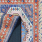 Kazak Vintage Rug, Shades of Blue & Rust Oriental Ethnic Antique Persian Shrivan Inspired Geometric Modern Area Rugs Living room Bedroom