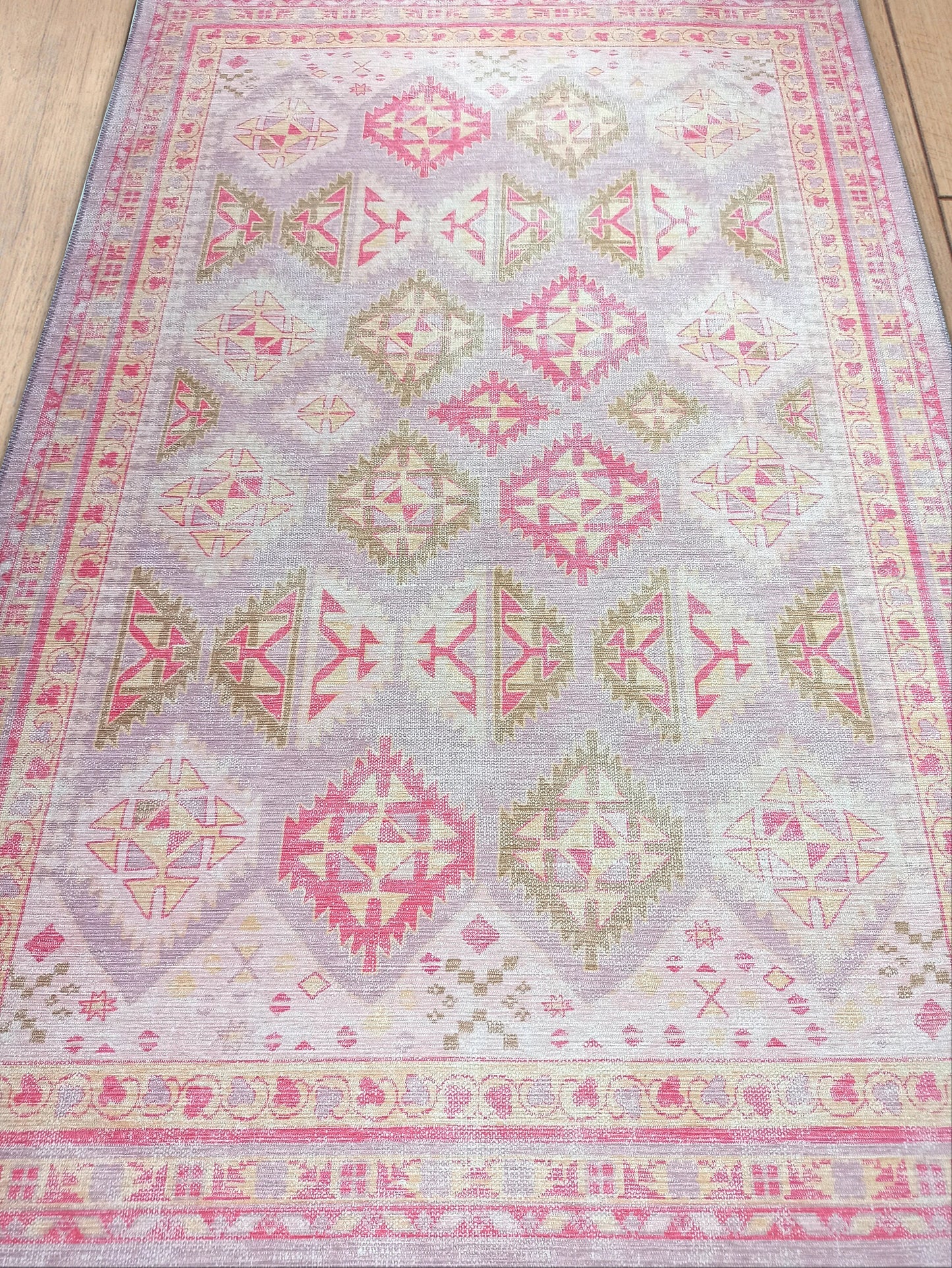 Lilac Herki Vintage Rug, Shades of Purple with a touch of Pink Shabby Luxury Oriental Geometric Pastel Turkish Area Rugs Living room Bedroom