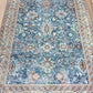 Turkish Oushak Vintage Rug, Shades of Blue Boho Oriental Geometric Floral Antique Persian Inspired Modern Area Rugs Living room Bedroom Hall