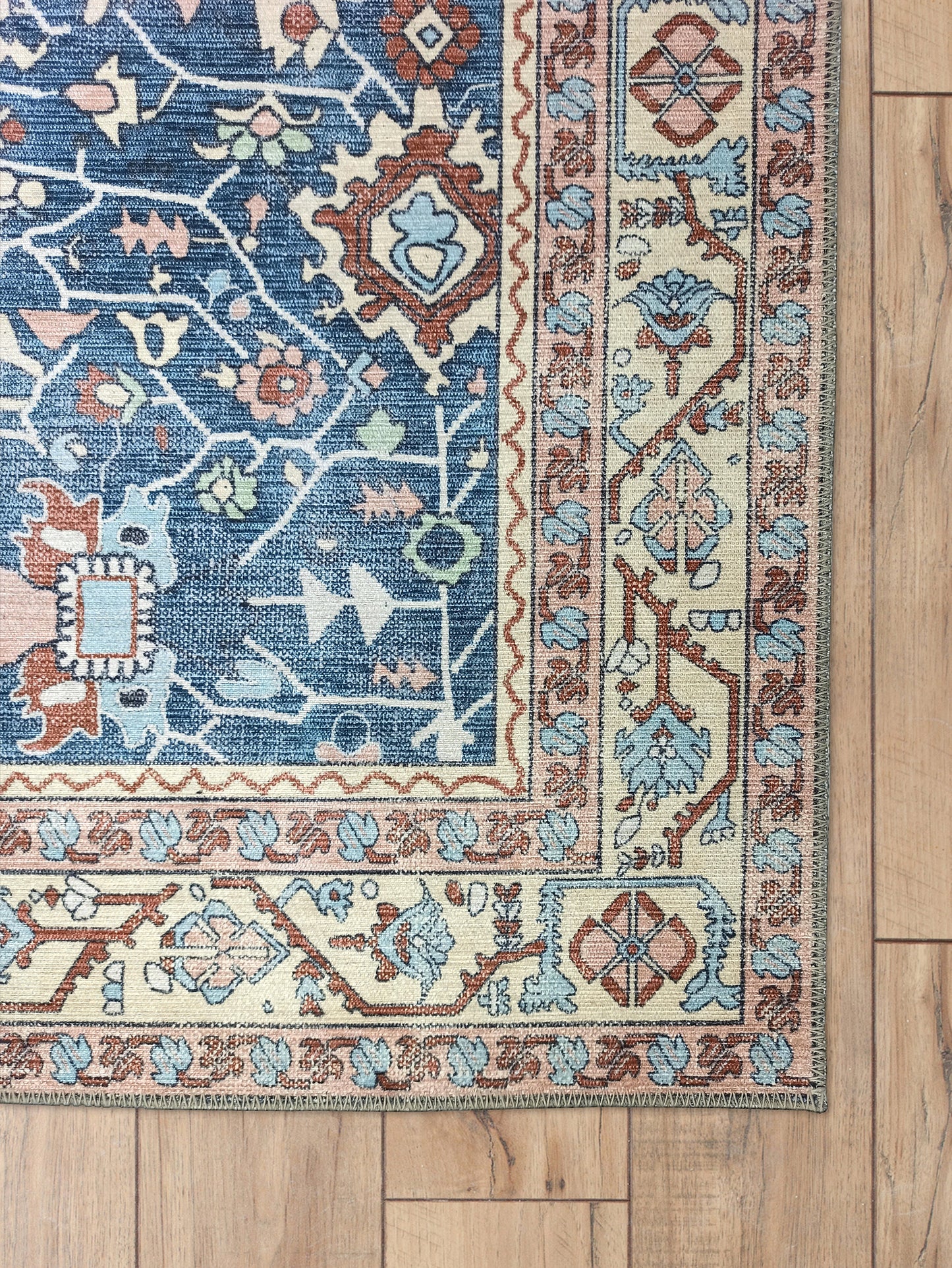 Turkish Oushak Vintage Rug, Shades of Blue Boho Oriental Geometric Floral Antique Persian Inspired Modern Area Rugs Living room Bedroom Hall