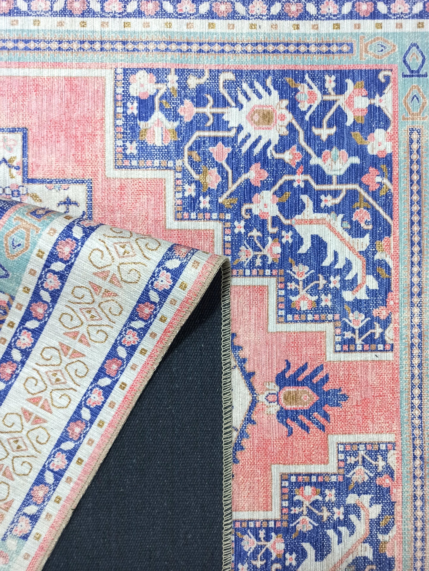 Persian Vintage Rug, Shades of Pale Pink & Midnight Navy Blue Oriental Antique Hamadan Inspired Shabby Chic Area Rugs Living room Bedroom