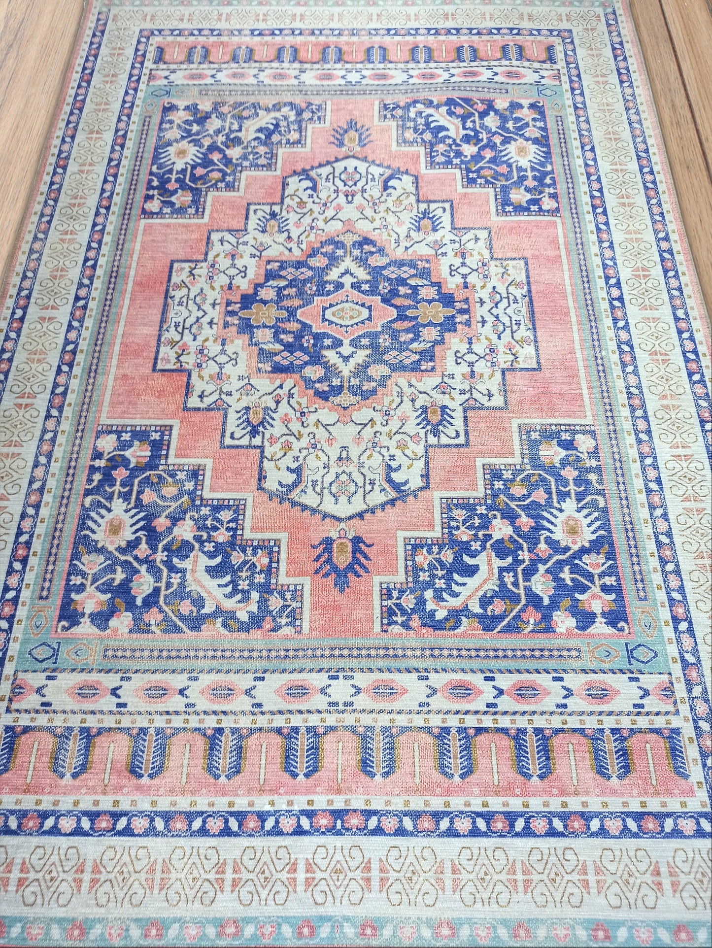 Persian Vintage Rug, Shades of Pale Pink & Midnight Navy Blue Oriental Antique Hamadan Inspired Shabby Chic Area Rugs Living room Bedroom